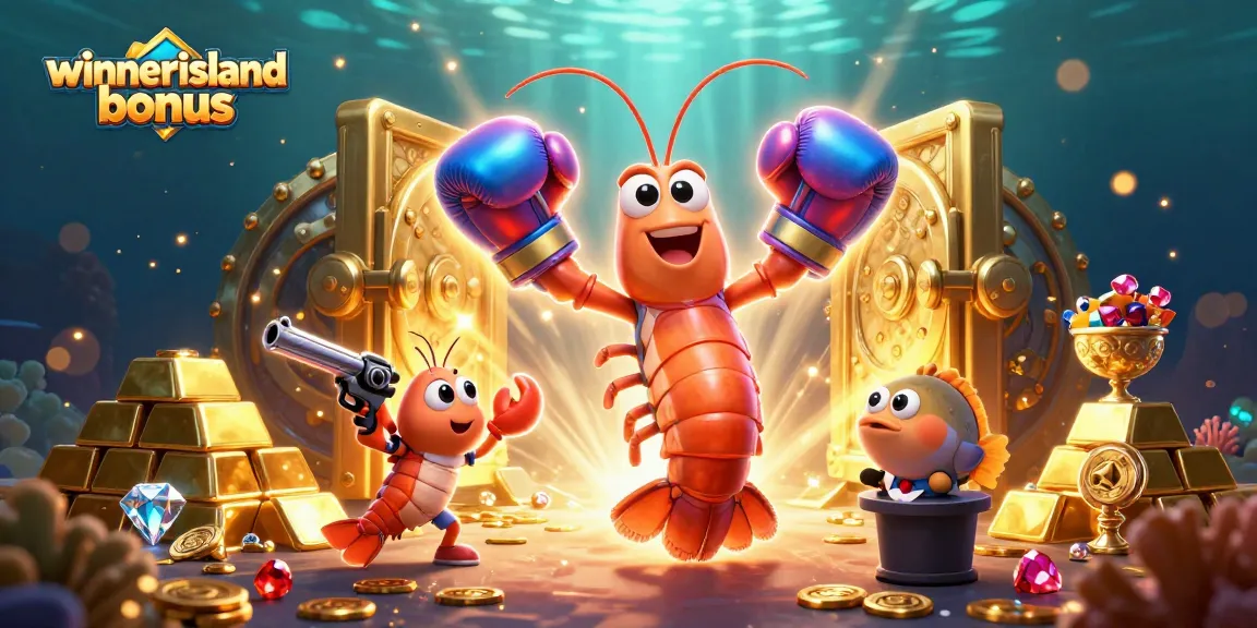 Experience the winnerisland bonus with vibrant 3D casino illustration showcasing exciting game elements and characters.